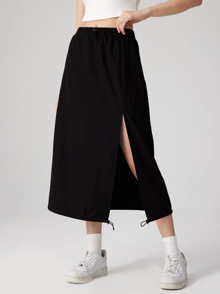 Drawstring Split Mid Waist Maxi Skirt