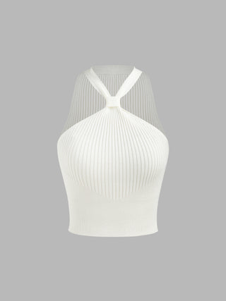 Halter Neckline Knitted Crop Top
