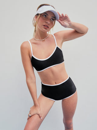 Scoop Neckline Contrast Binding Bikini Swimsuit