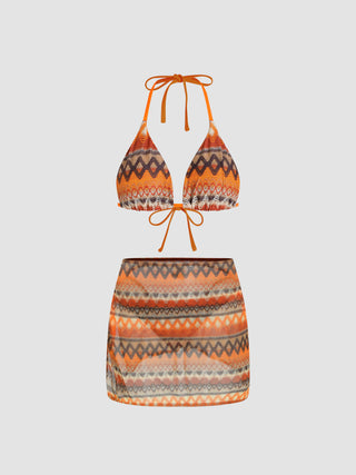 Halter Tie Side Knitted 3 Piece Bikini Set