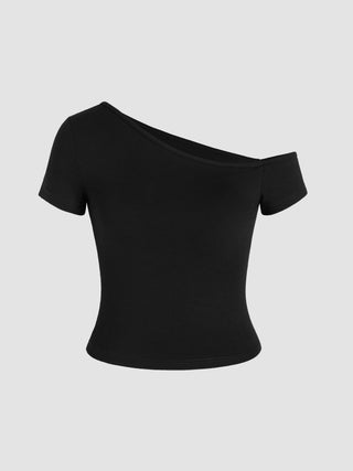 Off-shoulder Asymmetrical Short Sleeve Tee