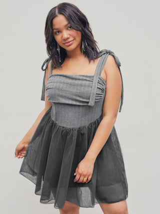 Ruched Bowknot Ruffle Mesh Mini Dress Curve & Plus
