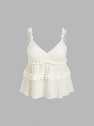 Ruffle Hem V-neck Crop Top Curve & Plus