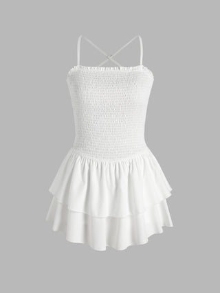 Shirred Ruffle Hem Layered Mini Dress