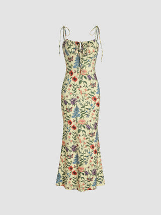 Floral Split Knotted Mermaid Maxi Dress