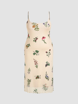 Floral Lettuce Trim Maxi Dress Curve & Plus