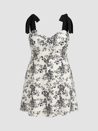 Floral V-neck Knotted Mini Dress Curve & Plus