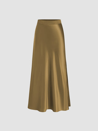 High Waist Satin Split Maxi Skirt