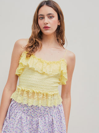 Floral Texture Ruffle Hem Crop Top