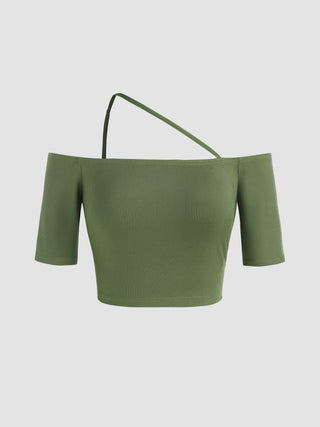 Off-shoulder Asymmetrical Neck Crop Top