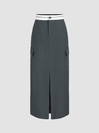 High Waist Split Cargo Pocket Maxi Skirt