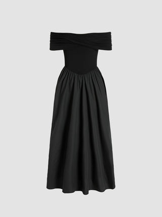 Off-shoulder Solid Ruched Maxi Dress