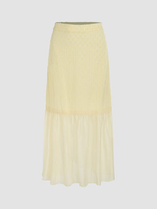 Mid Waist Solid Eyelet Maxi Skirt