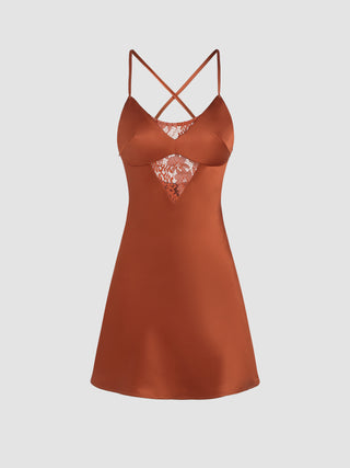 Satin Sweetheart Solid Lace Cami Mini Dress