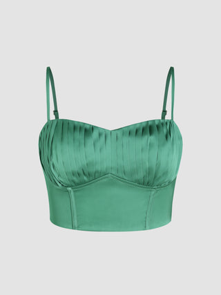 Satin Square Neck Pleated Corset Cami Crop Top