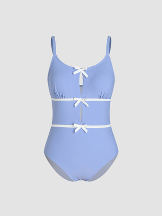 Scoop Neckline Bowknot Detail Ruched One Piece Swimsuit