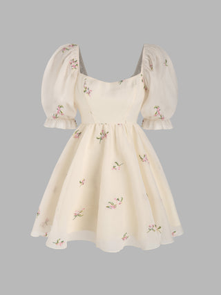 Sadie's Floral Mesh Puff Sleeve Mini Dress