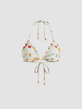Halter Floral & Animal Print Ruched Triangle Bikini Top
