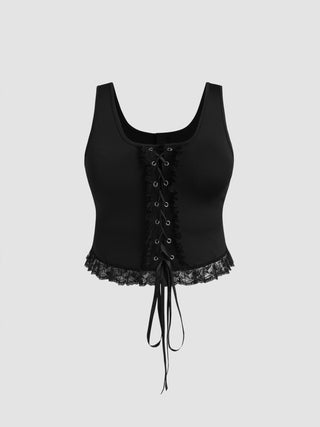 Scoop Neckline Lace Up Bowknot Tank Top Curve & Plus