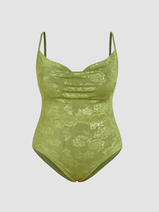 Floral Jacquard Cowl Neck Bodysuit Curve & Plus