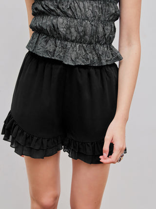 High Waist Ruffle Wide Leg Mini Shorts