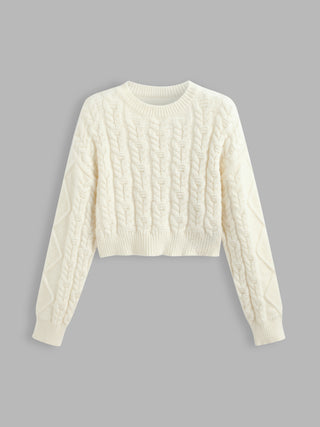 Round Neck Solid Rib Knit Crop Sweater