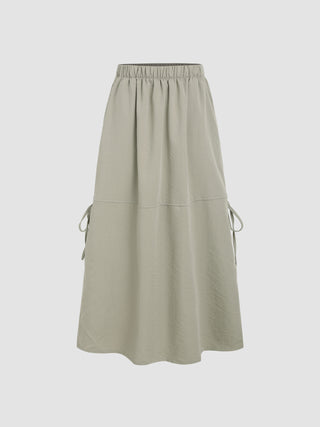 Mid Waist Solid Drawstring Maxi Skirt