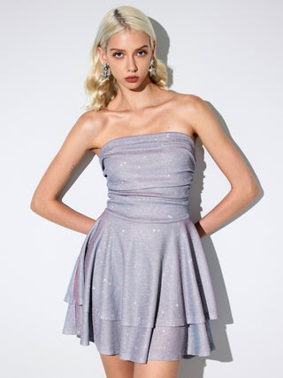 Glitter Ruched Layered Ruffle Mini Dress