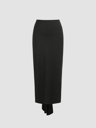 High Waist Solid Ruched Maxi Skirt