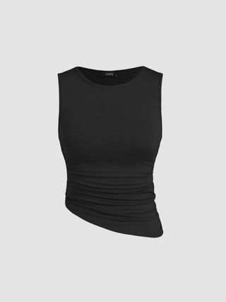 Round Neckline Ruched Crop Top Curve & Plus
