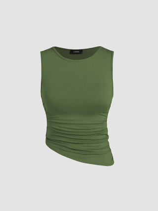 Round Neckline Ruched Crop Top Curve & Plus