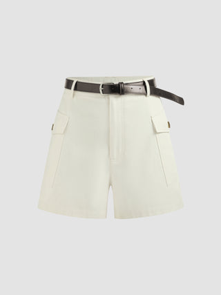 High Waist Pocket Straight Leg Cargo Shorts