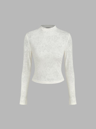 Floral High Neck Long Sleeve Top