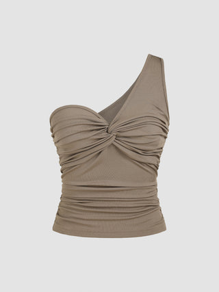 One Shoulder Asymmetrical Ruched Crop Top