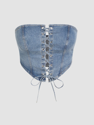 Denim Lace Up Corset Tube Top Curve & Plus