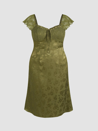 Floral Pattern Lace Tie Front Midi Dress Curve & Plus