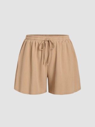 Mid Waist Solid Rib Wide Leg Shorts Curve & Plus