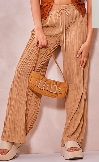 Elastic Waist Textured Wide Leg Trousers Curve & Plus