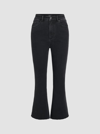 High Waist Button Skinny Flared Jeans