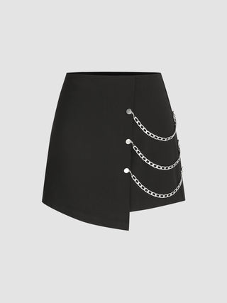 High Waist Solid Skort With Chain