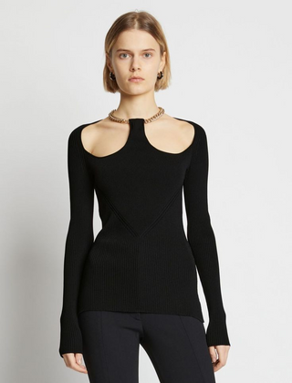 Halter Neckline Solid Chain Long Sleeve Top