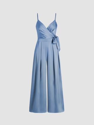 Satin Knotted Pleated Wide Leg Jumpsuit Curve & Plus