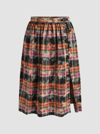 High Waist Check Split Midi Skirt  Curve & Plus