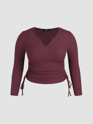 Round Neckline Drawstring Long Sleeve Tee Curve & Plus