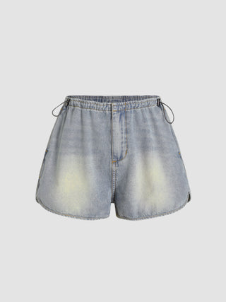 Denim Mid Elastic Waist Wide Leg Shorts