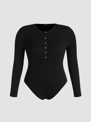 Round Neckline Button Bodysuit Curve & Plus