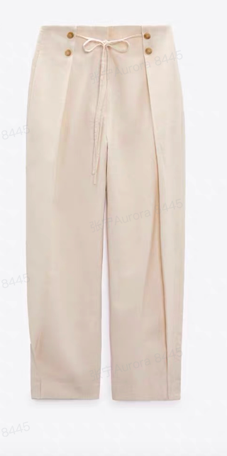 High Waist Solid Drawstring Pleated Straight Leg Trousers Curve & Plus