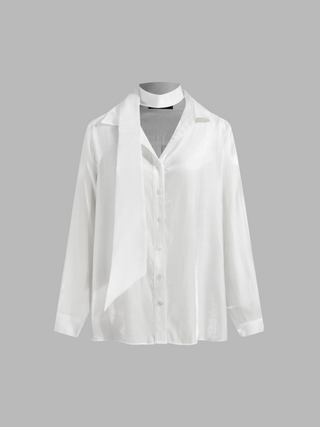 Satin Collar Solid Knotted Long Sleeve Blouse