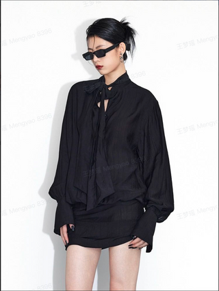 Satin Stand Collar Solid Button Mini Dress