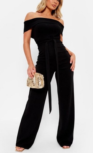 Off-shoulder Solid Zipper Jumpsuit With Belt